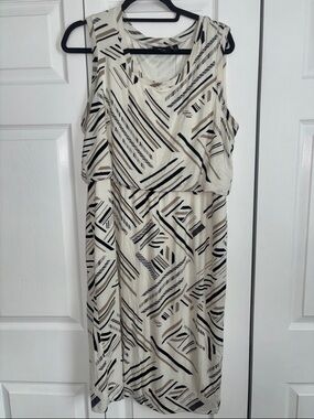Apt. 9 Cream Midi Dress with Black and Tan Geometric Stripes
